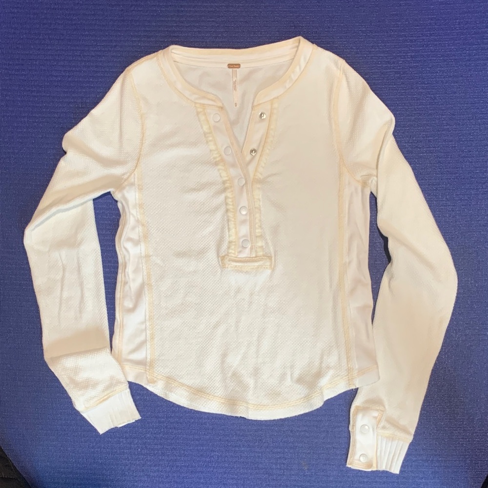 Free People Cream Textured Henley Top